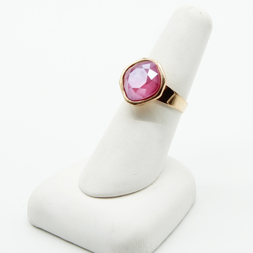 Pink Crystal Cocktail Ring | Adjustable Gold Tone Statement Ring | Romantic Gift - Picture 3 of 6